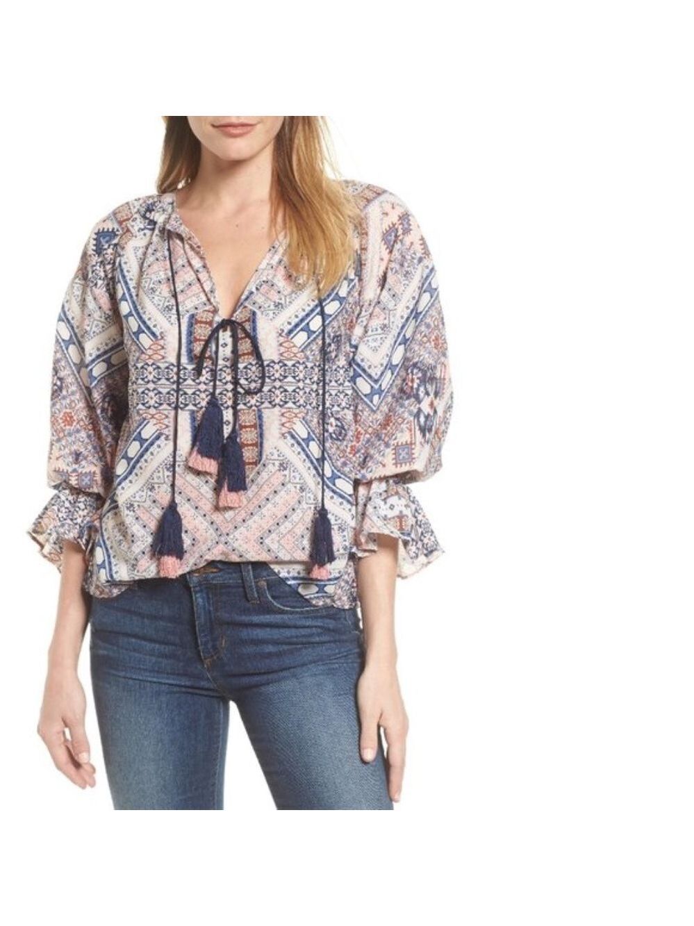 KAS NEW YORK Belfast Ikat Peasant Blouse